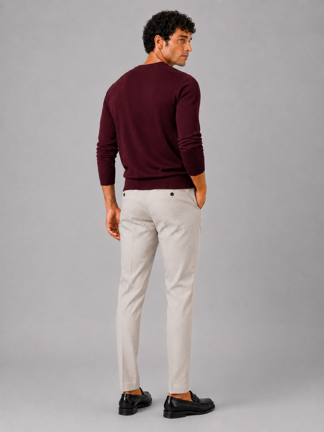 Men’s wine knit pullover lightweight sweater for business casual and smart casual outfits