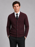 Men wearing wine v neck cardigan sweater knit long sleeve fall winter business casual style