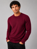 Men wearing wine crew neck knit sweater long sleeve soft lightweight fall business casual style