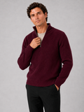 Men wearing wine half zip sweater thick knit pullover warm winter business casual style