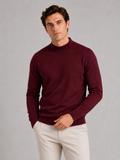 Men wearing wine mock neck sweater slim fit knit pullover warm winter casual style
