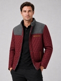 Men wearing wine quilted jacket lightweight button down casual fall travel style