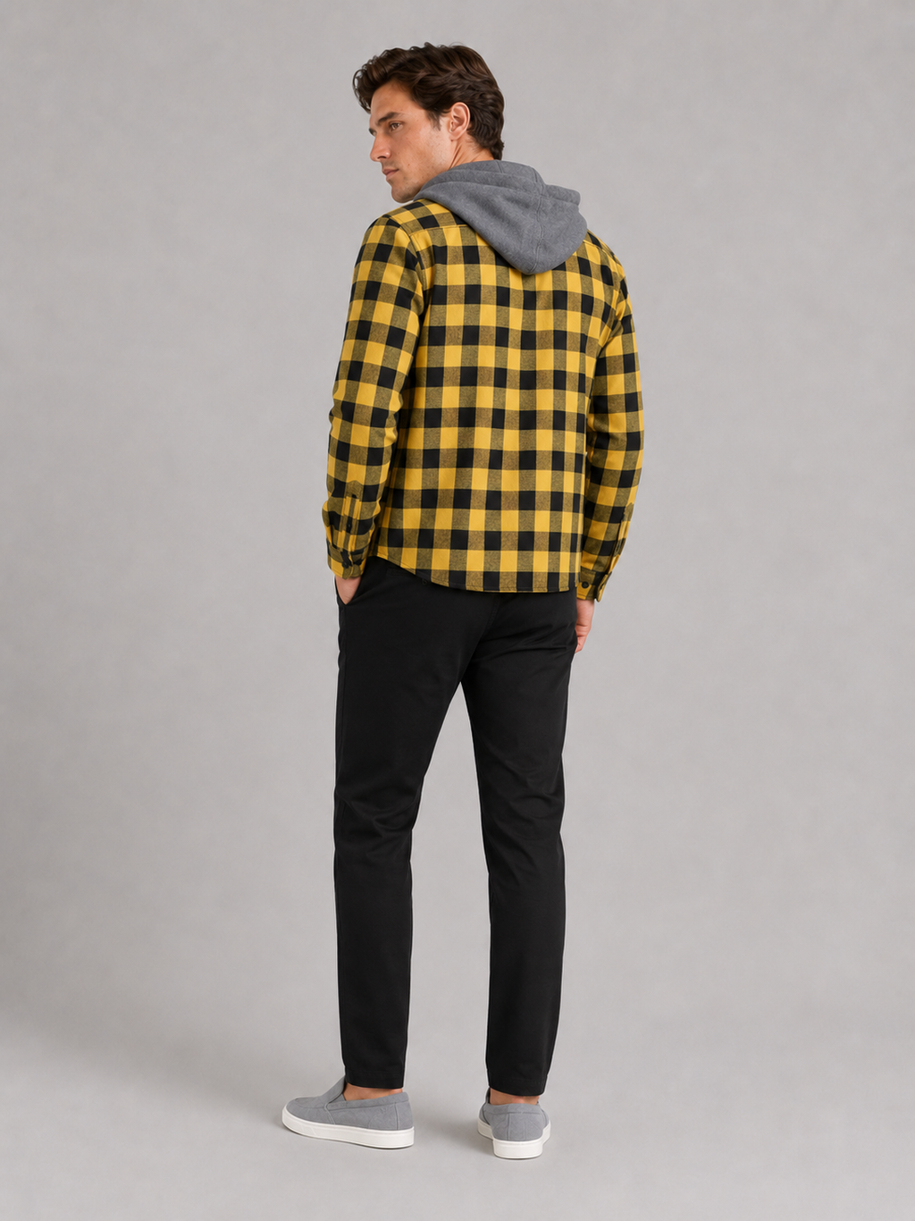 Men’s yellow button down flannel jacket comfortable casual streetwear for everyday outfits